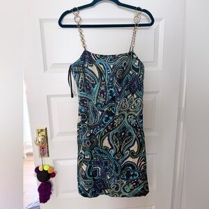 Inc 100% silk Paisley Print Slip Dress with Chain Straps